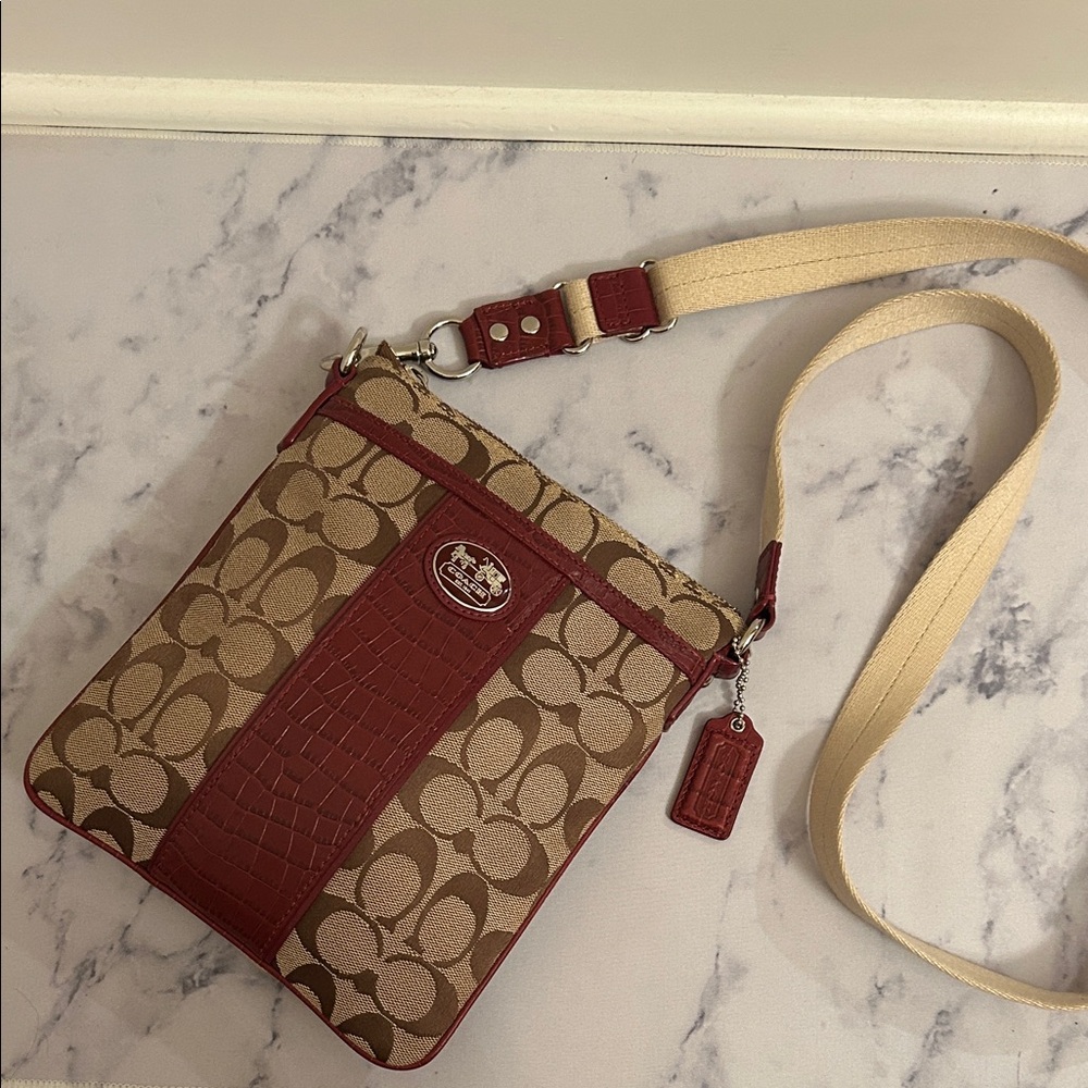 Coach Red and Brown Crocodile Crossbody Bag - Picture 3 of 10